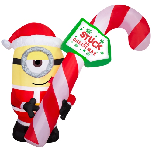 GEMMY  Industries Airblown® Inflatable Christmas-Stuart W/candy Cane Sign-Scene-Universal- 56" X 59"