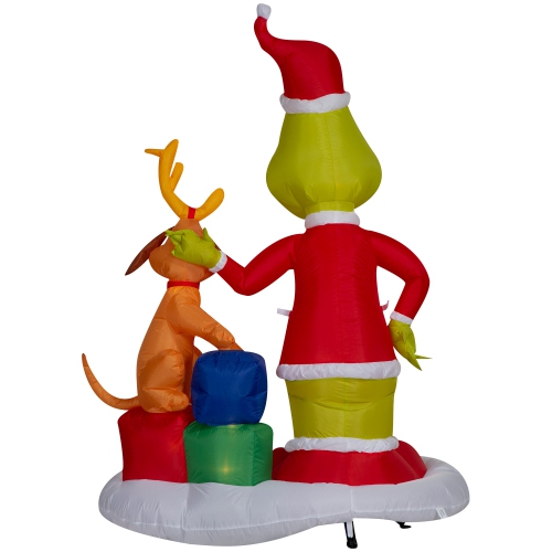 GEMMY INDUSTRIES Airblown® Inflatable Christmas-Grinch and Max w/Presents-MD Scene-Dr. Seuss- 71" x 49"