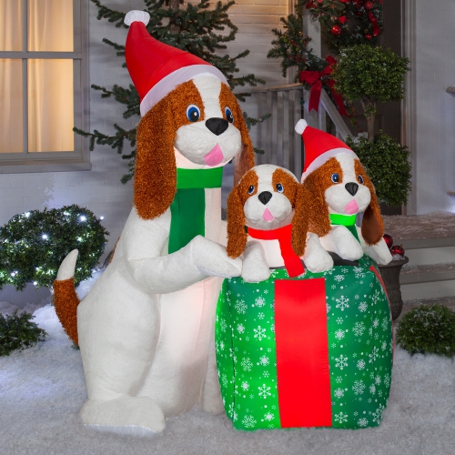 GEMMY INDUSTRIES Airblown® Inflatable Christmas-Mixed Media-Fuzzy Dog Family Scene-LG-66"