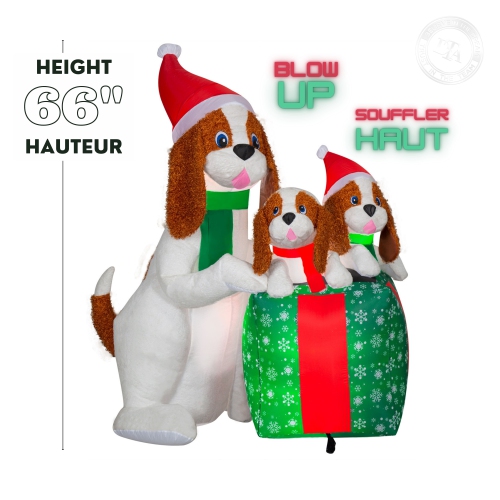 GEMMY INDUSTRIES Airblown® Inflatable Christmas-Mixed Media-Fuzzy Dog Family Scene-LG-66"