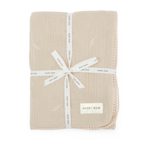 Image 1 of 4.. Avery Row - Embroidered Muslin blanket - Grasslands, Mily White