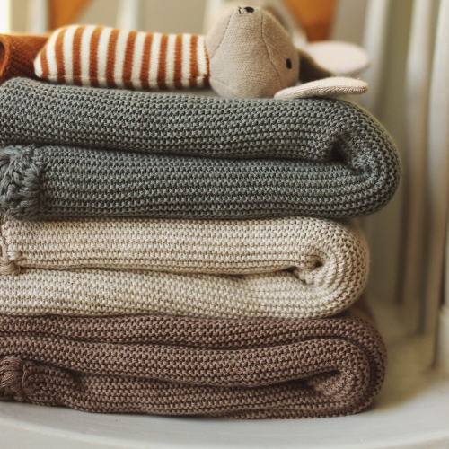 Avery Row - Scallop Knit Blanket - Stone