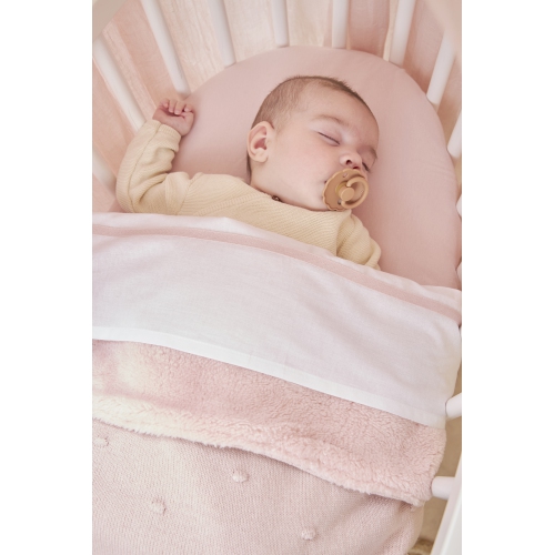 Mini Knots teddy crib bed blanket - Soft pink - 75x100cm