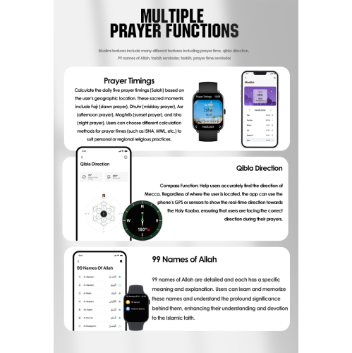 LENYES LW-218 Salaam Smartwatch | 2.01″ 3D Curved Display • BT 5.2 + 3.0 Calling • Prayer Suite • IP68 Waterproof • 15-Day Standby