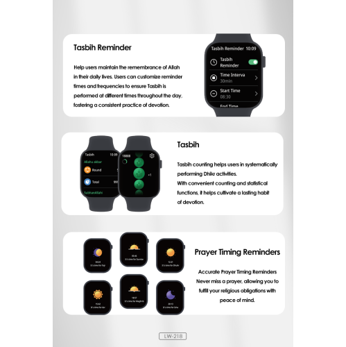 LENYES LW-218 Salaam Smartwatch | 2.01″ 3D Curved Display • BT 5.2 + 3.0 Calling • Prayer Suite • IP68 Waterproof • 15-Day Standby