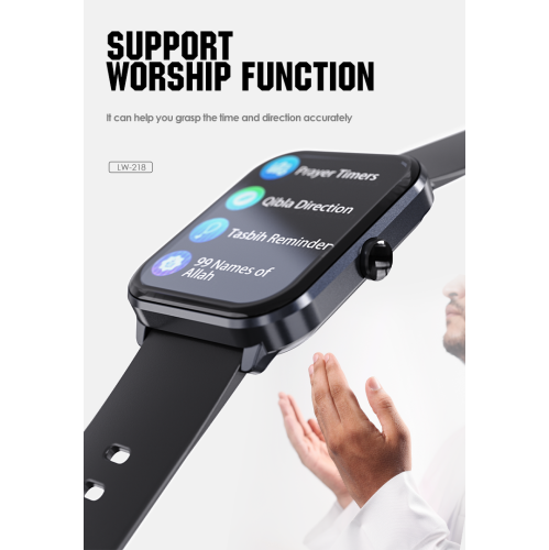 LENYES LW-218 Salaam Smartwatch | 2.01″ 3D Curved Display • BT 5.2 + 3.0 Calling • Prayer Suite • IP68 Waterproof • 15-Day Standby