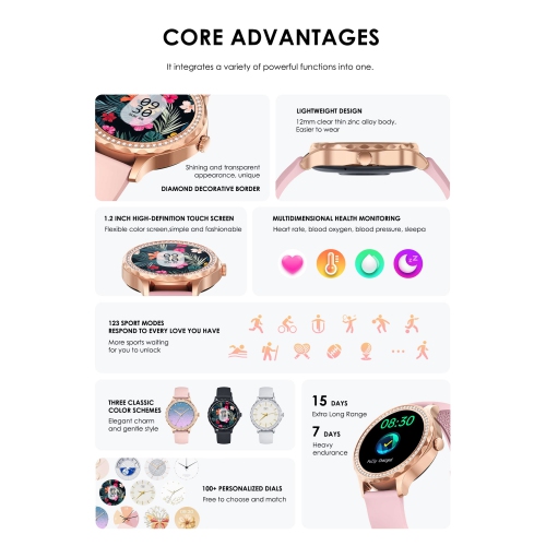 LENYES 1.2″ Round Women’s Smartwatch |Hi-Res Display · BT 5.2 Calling · IP67 Waterproof · 140 mAh