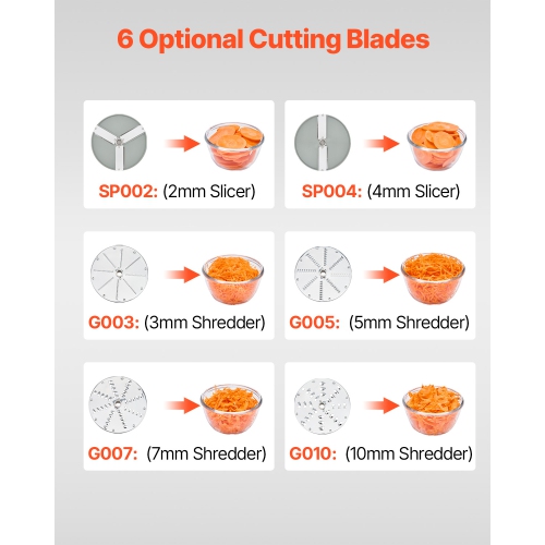 VEVOR Food Processor & Vegetable Chopper, 2 Feeding Holes Food-Grade Stainless Steel, 6 Detachable Blades, 3mm/5mm/7mm/10mm Shredder, 2mm/4mm Slicer,
