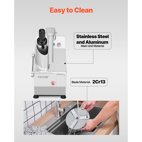 VEVOR Food Processor & Vegetable Chopper, 2 Feeding Holes Food-Grade Stainless Steel, 6 Detachable Blades, 3mm/5mm/7mm/10mm Shredder, 2mm/4mm Slicer,
