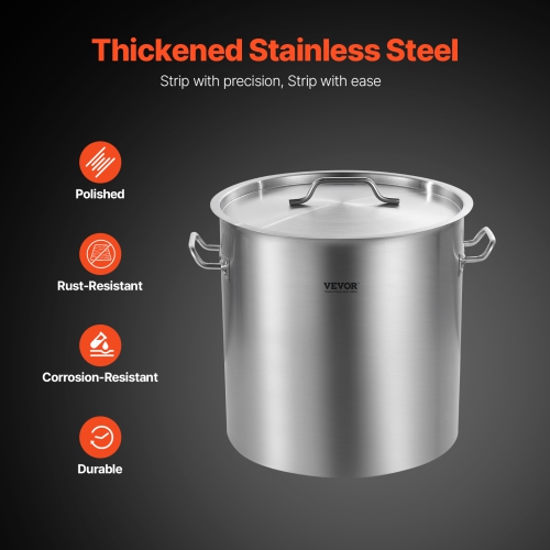 VEVOR 53 Quart Stainless Steel Stockpot, Large Cooking Pots, Cookware Sauce Pot with Lid, and Handle, Heavy Duty Commercial Grade Stock Pot, for
