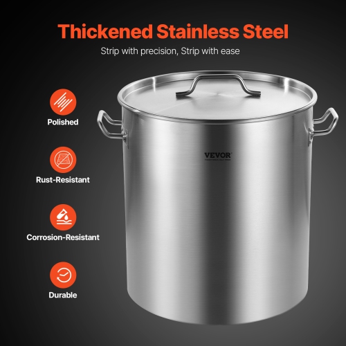 VEVOR 64 Quart Stainless Steel Stockpot, Large Cooking Pots, Cookware Sauce Pot with Basket, Lid, and Handle, Heavy Duty Commercial Grade Stock Pot,