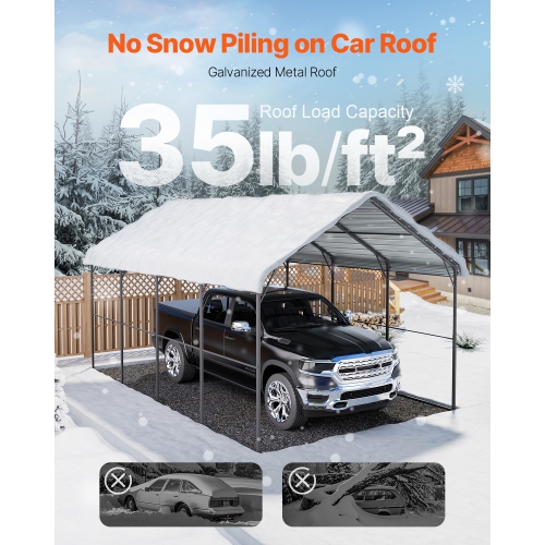 VEVOR 12' x 20' Heavy Duty Metal Carport, Outdoor Carport with Galvanized Steel Frame & Roof, Car Tent Garage Shade with Removable Sidewalls,