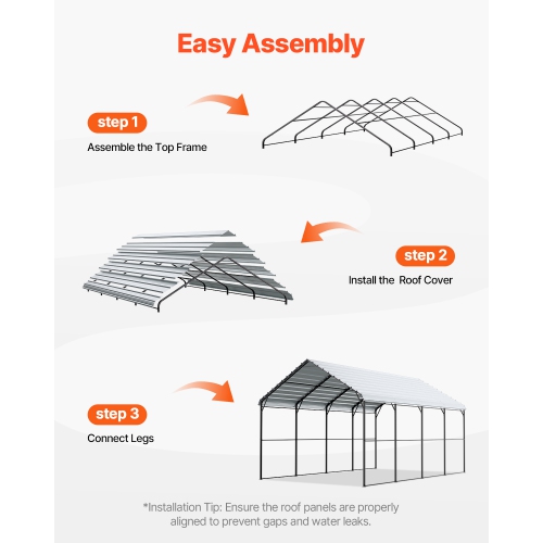 VEVOR 12' x 20' Heavy Duty Metal Carport, Outdoor Carport with Galvanized Steel Frame & Roof, Car Tent Garage Shade with Removable Sidewalls,