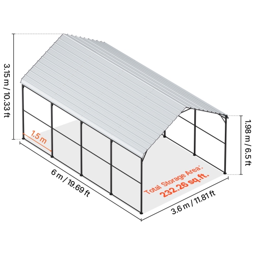 VEVOR 12' x 20' Heavy Duty Metal Carport, Outdoor Carport with Galvanized Steel Frame & Roof, Car Tent Garage Shade with Removable Sidewalls,