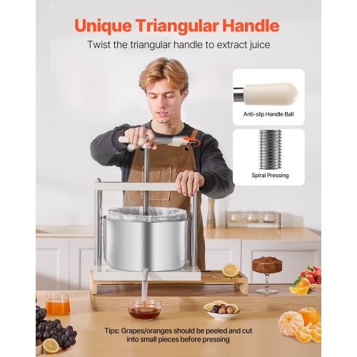 VEVOR 3.17 Gal/12L Fruit Wine Press, 2 Stainless Steel Barrels, Manual Juice Maker, Cider Apple Grape Tincture Honey Olive Oil Making Press with