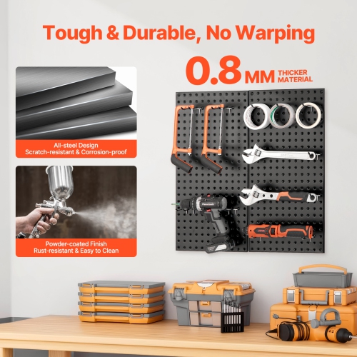 VEVOR 2 Panels Metal Pegboard, 32" x 16" Pegboard, Heavy Duty Steel Peg Board Wall Organizer, for Garage, Workshop, Office, Kitchen & More, Black