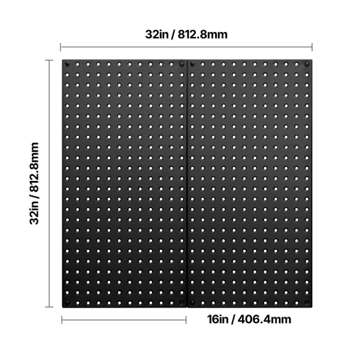 VEVOR 2 Panels Metal Pegboard, 32" x 16" Pegboard, Heavy Duty Steel Peg Board Wall Organizer, for Garage, Workshop, Office, Kitchen & More, Black
