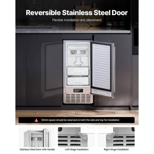 Machine à glaçons sous le comptoir de 66 lb/jour VEVOR, machine à glaçons sous le comptoir avec porte réversible en acier inoxydable, machine à