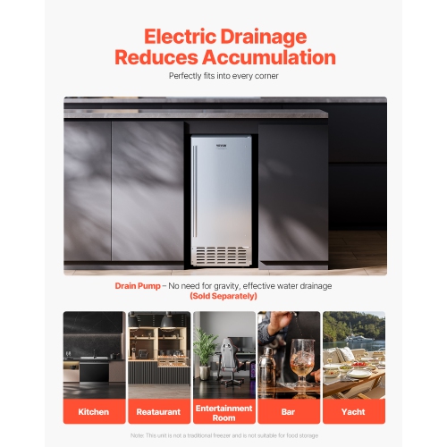 Machine à glaçons sous le comptoir de 66 lb/jour VEVOR, machine à glaçons sous le comptoir avec porte réversible en acier inoxydable, machine à