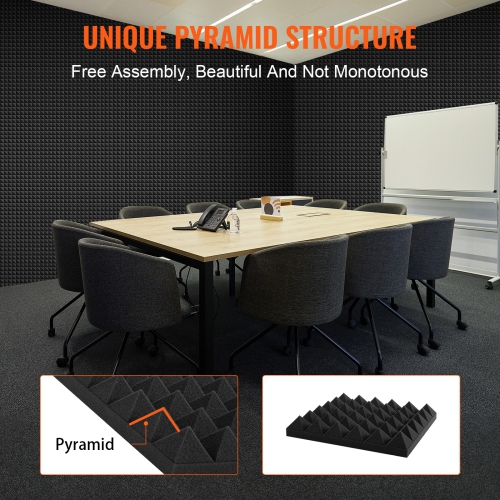 VEVOR 36 Pack Acoustic Foam Panels,12 x 12 x 2 inches, Pyramid Soundproof Wall Panels,Fire-Resistant, Sound Dampening Absorbing Panels for Studio