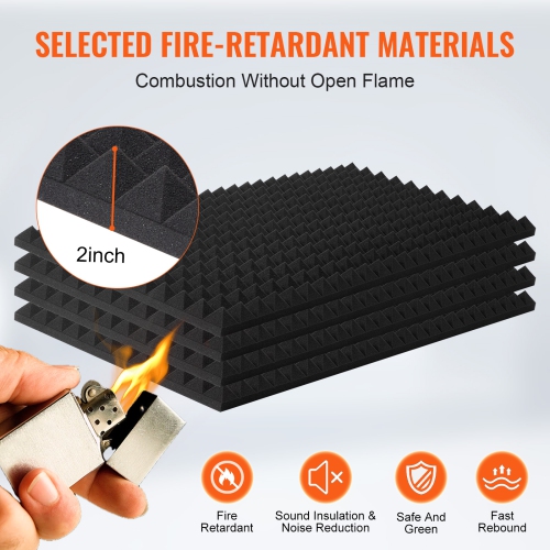 VEVOR 4 Pack Acoustic Foam Panels, 48 x 24 x 2 in, Pyramid Designed Soundproof Panels, Fire-Resistant, Sound Dampening Absorbing Panels for Studio
