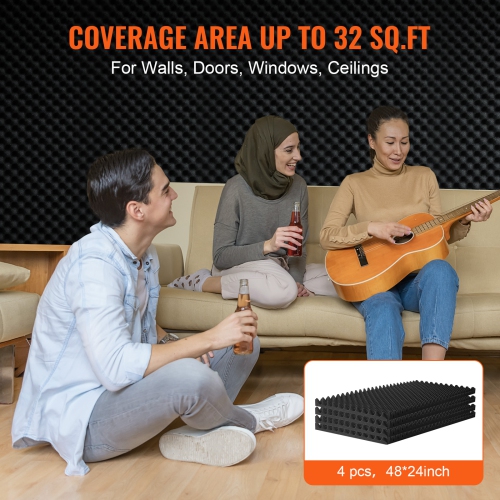 VEVOR 4 Pack Acoustic Foam Panels, 48 x 24 x 2 inches, Egg Designed Soundproof Wall Panels, Fire-Resistant, Sound Dampening Absorbing Panels for