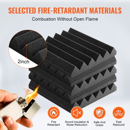VEVOR 36 Pack Acoustic Foam Panels, 12 x 12 x 2 in, High Density Soundproof, Fire-Resistant Acoustic Panels, Sound Dampening Absorbing Panels for