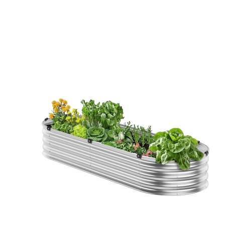 VEVOR 4 x 2 x 1 ft Metal Raised Garden Bed, Outdoor Galvanized Planter Box, with Open Bottom, Large Oval Planter Raised Bed for Gardening Vegetables,