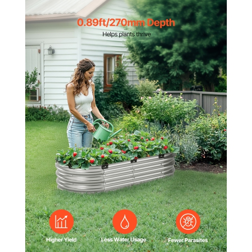 VEVOR 4 x 2 x 1 ft Metal Raised Garden Bed, Outdoor Galvanized Planter Box, with Open Bottom, Large Oval Planter Raised Bed for Gardening Vegetables,
