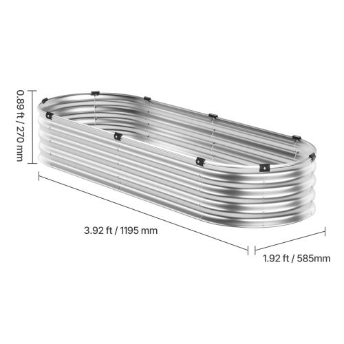 VEVOR 4 x 2 x 1 ft Metal Raised Garden Bed, Outdoor Galvanized Planter Box, with Open Bottom, Large Oval Planter Raised Bed for Gardening Vegetables,