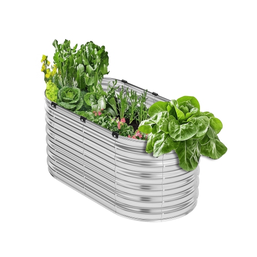 VEVOR 4 x 2 x 2 ft Metal Raised Garden Bed, Outdoor Galvanized Planter Box, with Open Bottom, Large Oval Planter Raised Bed for Gardening Vegetables,