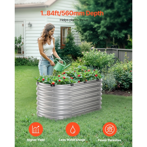VEVOR 4 x 2 x 2 ft Metal Raised Garden Bed, Outdoor Galvanized Planter Box, with Open Bottom, Large Oval Planter Raised Bed for Gardening Vegetables,