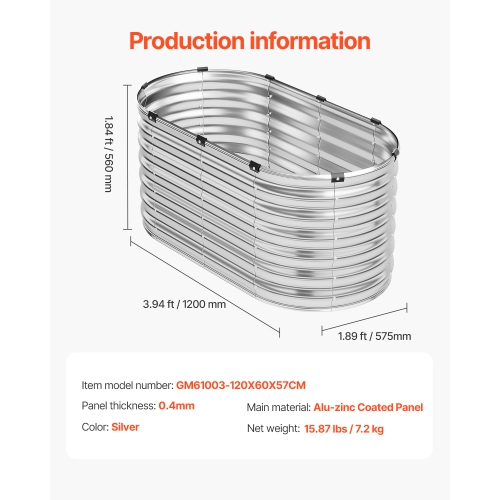 VEVOR 4 x 2 x 2 ft Metal Raised Garden Bed, Outdoor Galvanized Planter Box, with Open Bottom, Large Oval Planter Raised Bed for Gardening Vegetables,