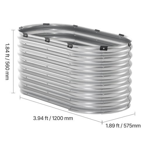 VEVOR 4 x 2 x 2 ft Metal Raised Garden Bed, Outdoor Galvanized Planter Box, with Open Bottom, Large Oval Planter Raised Bed for Gardening Vegetables,