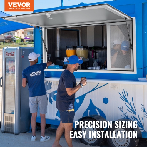 VEVOR 48"x36" Food Truck Concession Window, Aluminum Alloy Window, Up to 85° Opening, with 4 Sliding Windows & Awning Door & Drag Hook, for Food