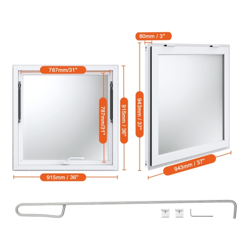 VEVOR 36"x36" Concession Window for Food Truck, Aluminum Alloy Window, Up to 85 Degrees Stand Serving Window with Awning Door & Drag Hook, for Food