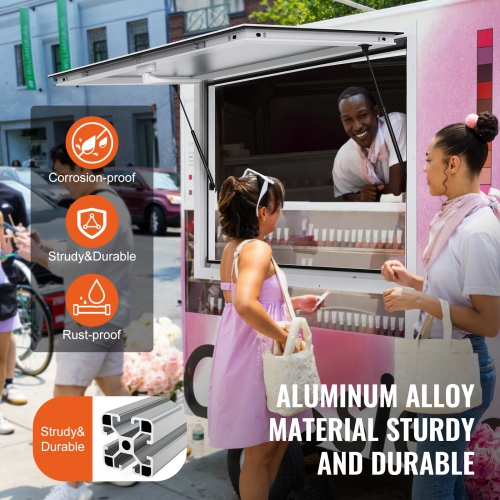 VEVOR 48"x36" Concession Window for Food Truck, Aluminum Alloy Window, Up to 85 Degrees Stand Serving Window with Awning Door & Drag Hook, for Food