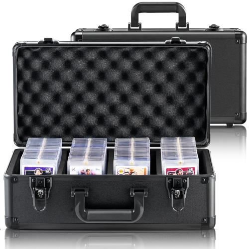 VEVOR 4 Slots Graded Card Storage Box, Graded Sports Cards Holder Carrying Case with Key Lock Foam Dividers, for 96 PSA Graded Cards 68 BGS Cards 76