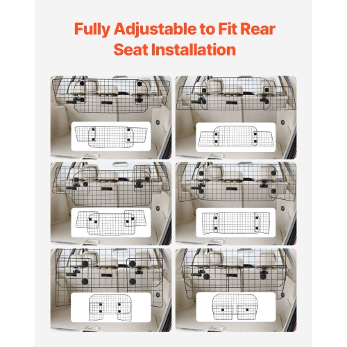 VEVOR 35.4"-60.6" Universal Adjustable Dog Car Barrier, for Sedans/Trucks/SUVs, Heavy-Duty Wire Mesh Divider for Trunk & Back Seat, Pet Separator