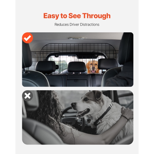 VEVOR 35.4"-60.6" Universal Adjustable Dog Car Barrier, for Sedans/Trucks/SUVs, Heavy-Duty Wire Mesh Divider for Trunk & Back Seat, Pet Separator