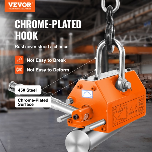 VEVOR 2.5 Safety Factor Magnetic Lifter, 4400lbs/2000kg Pulling Capacity, Neodymium & Steel,with Release, Permanent Magnets, Heavy Duty Magnet for