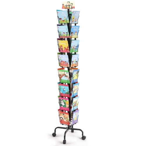 VEVOR 32 Pockets Greeting Cards Display Rack, Rotating Postcard Brochure Display Stand, 360° Spinning Card Display Rack with Sign Holder & 4 Wheels