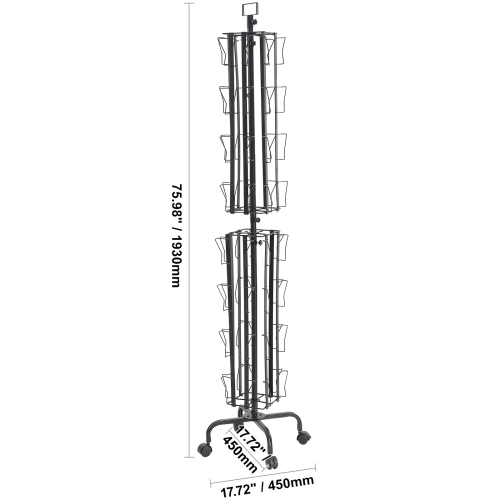 VEVOR 32 Pockets Greeting Cards Display Rack, Rotating Postcard Brochure Display Stand, 360° Spinning Card Display Rack with Sign Holder & 4 Wheels