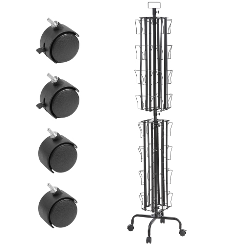 VEVOR 32 Pockets Greeting Cards Display Rack, Rotating Postcard Brochure Display Stand, 360° Spinning Card Display Rack with Sign Holder & 4 Wheels