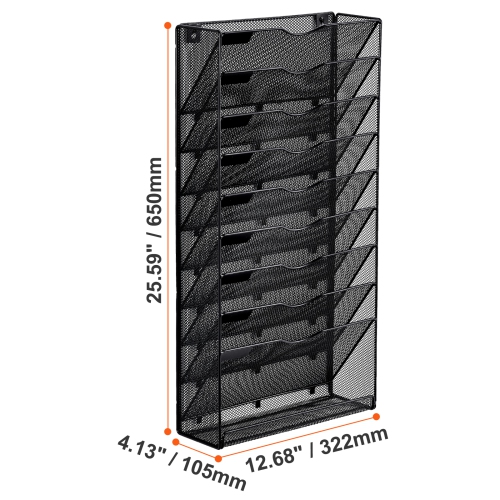 Classeur mural monopièce VEVOR, porte-classeur mural en filet à 10 pochettes, papier à magazines mural et chemises de rangement pour documents,