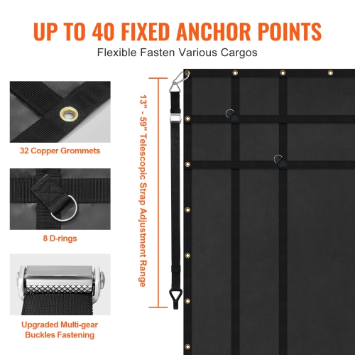 VEVOR 72 in x 57 in Cargo Net, Heavy Duty Truck Cargo Net for Truck Bed, 4 Adjustable Straps with Carabiners and Rubber Coated Hooks, Durable,