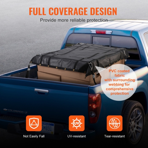 VEVOR 72 in x 57 in Cargo Net, Heavy Duty Truck Cargo Net for Truck Bed, 4 Adjustable Straps with Carabiners and Rubber Coated Hooks, Durable,