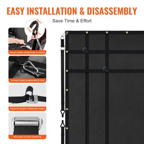 VEVOR 72 in x 57 in Cargo Net, Heavy Duty Truck Cargo Net for Truck Bed, 4 Adjustable Straps with Carabiners and Rubber Coated Hooks, Durable,