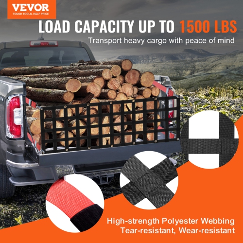 VEVOR 54 in x 18 in Tailgate Net, Heavy Duty Cargo Net for Truck Bed with 4 Adjustable Telescopic Straps, Extendable & Durable, Flexible Adjustment,
