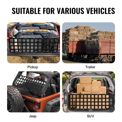 VEVOR 54 in x 18 in Tailgate Net, Heavy Duty Cargo Net for Truck Bed with 4 Adjustable Telescopic Straps, Extendable & Durable, Flexible Adjustment,